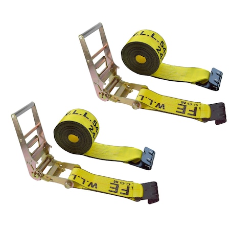 Tie 4 Safe Heavy Duty 3" x 30' Ratchet Tie Down Strap Flat Hook for Farm Trailer Truck Yellow, 2PK RT20R-1530-M12N-Y-2